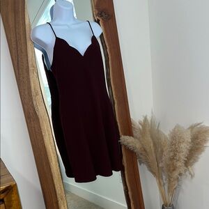 She + Sky Deep Burgundy Scalloped Mini Dress